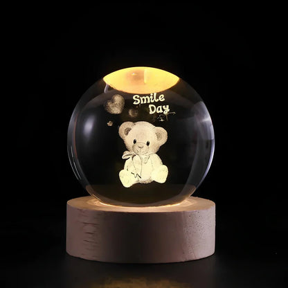Luz nocturna LED con esfera de cristal 3D