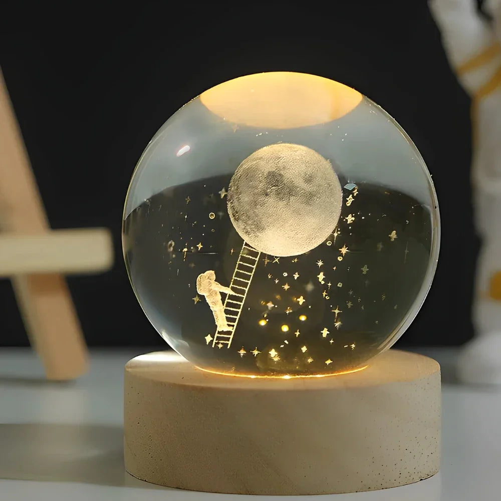 Luz nocturna LED con esfera de cristal 3D