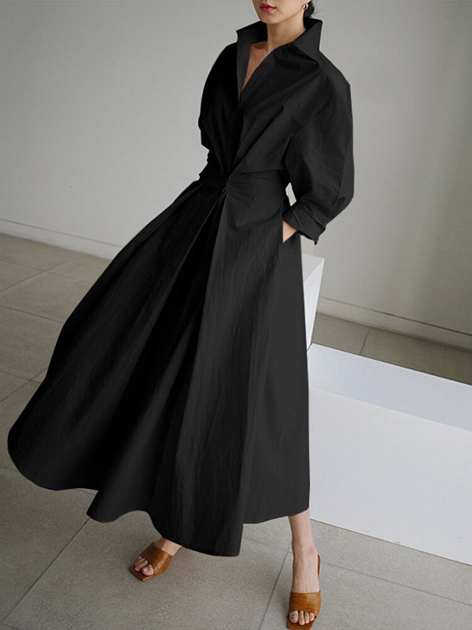 Brynn - Vestido A-Line con Cuello Polo Chic y Corte Acampanado