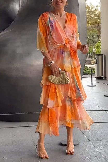 Nysa - Vestido de gasa con volantes y estampado floral de primavera