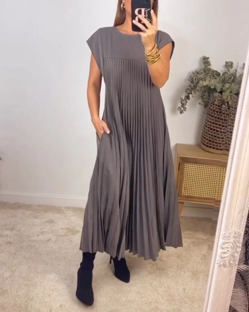Vestido sin mangas, sencillo, plisado, elegante