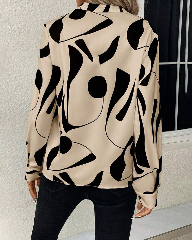 Rinan | Blusa Elegante y Moderna con Motivo de Lujo y Mangas Largas