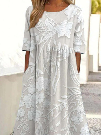 Dovie - Vestido Largo Floral Atemporal con Mangas 3/4