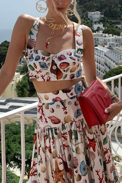 Kaleen - Conjunto de top corto y falda maxi con volantes