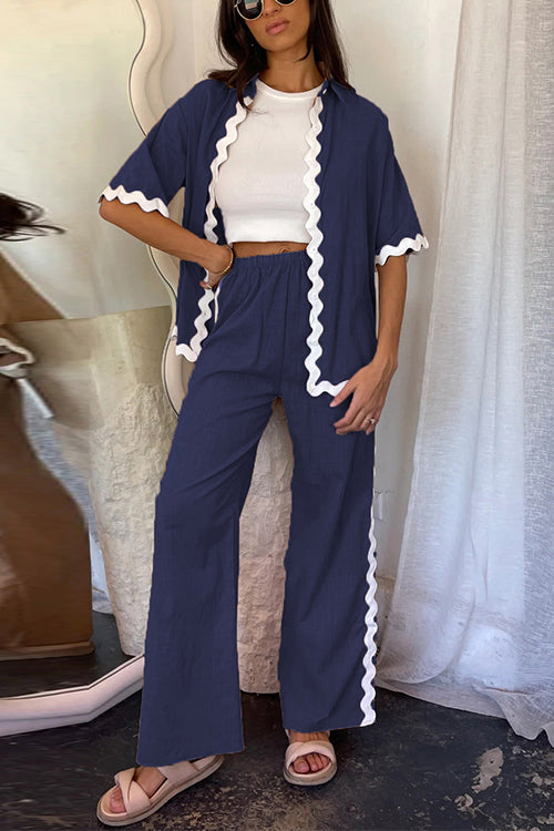 Kesia - Conjunto de Camisa con Botones y Pantalones Elásticos Ric Rac – Estiloso y Cómodo
