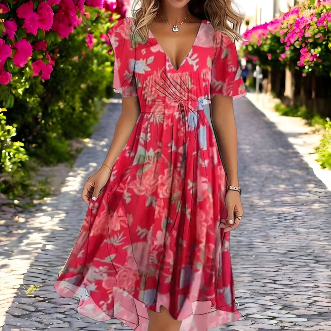 Rosalind - Vestido Floral de Corte Suelto con Escote Profundo en V
