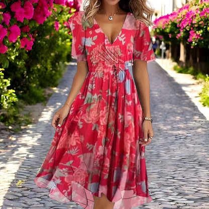 Rosalind - Vestido Floral de Corte Suelto con Escote Profundo en V