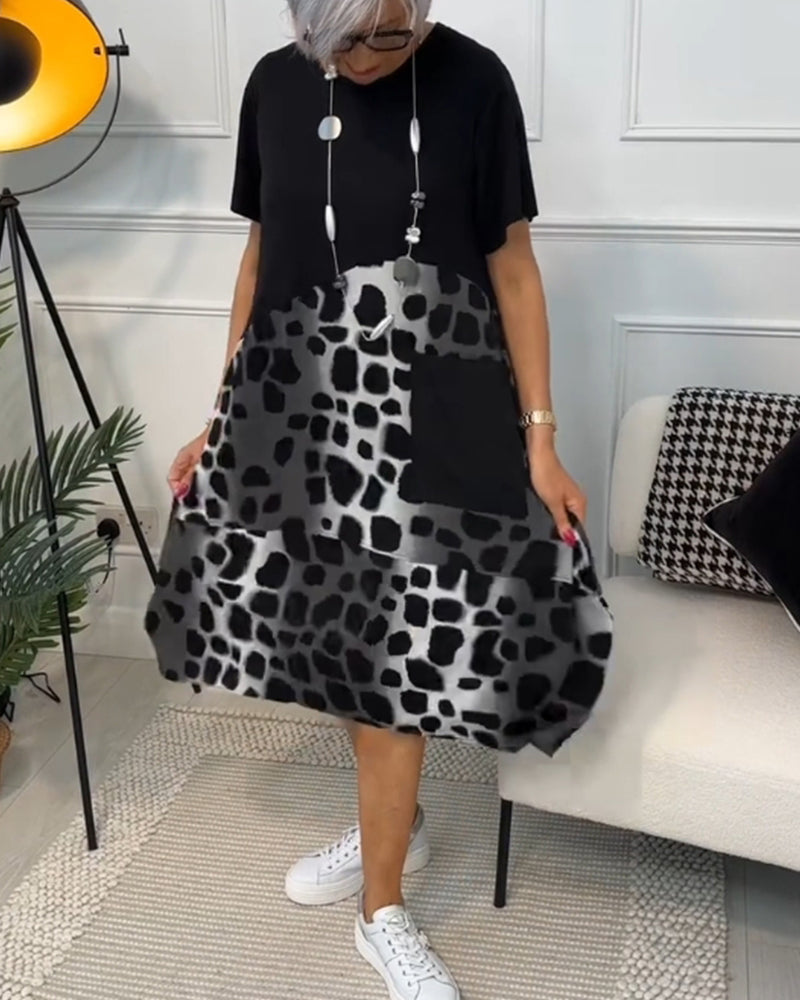 Allison - Vestido midi elegante de manga corta con estampado de leopardo