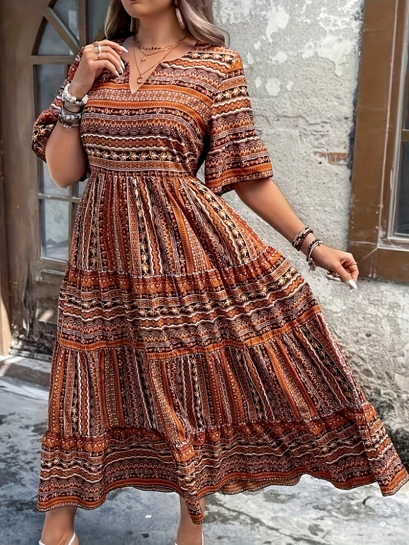 Sylpha - Vestido bohemio étnico elegante con estampado