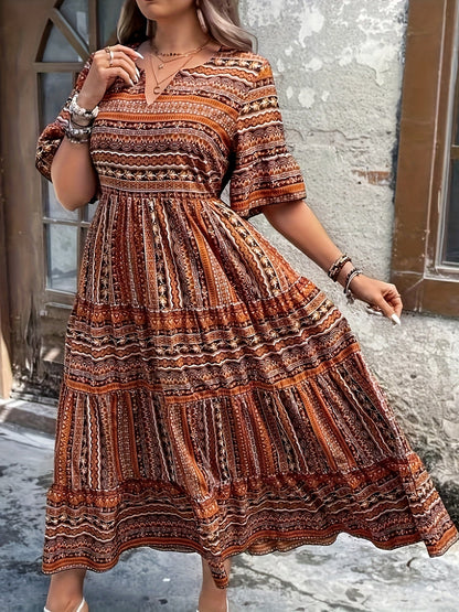Sylpha - Vestido bohemio étnico elegante con estampado