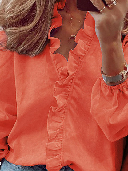 Chiyo – Blusa con mangas abullonadas y escote en V – Ajuste moderno y cómodo
