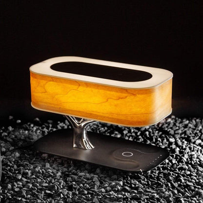 Lámpara de mesa moderna de madera con carga inalámbrica