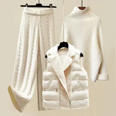 Armie - Conjunto de punto cómodo de tres piezas para mujer