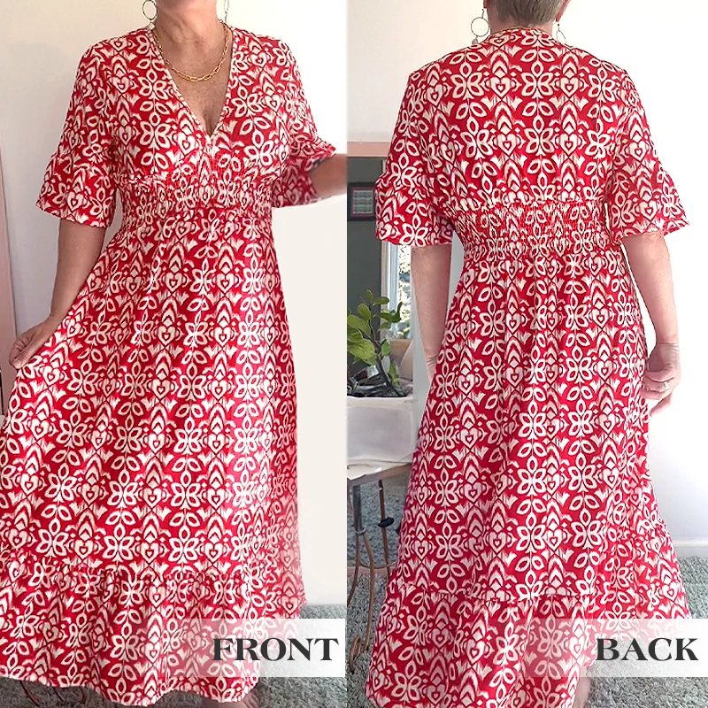 Tamara Bohemio Casual Estampado Cuello en V Cintura Envuelta Vestido Largo