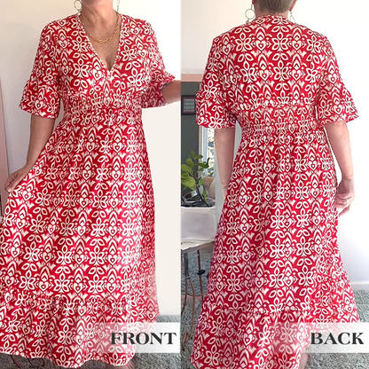 Tamara Bohemio Casual Estampado Cuello en V Cintura Envuelta Vestido Largo