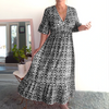 Tamara Bohemio Casual Estampado Cuello en V Cintura Envuelta Vestido Largo
