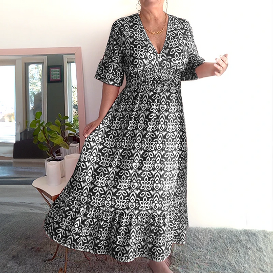 Tamara Bohemio Casual Estampado Cuello en V Cintura Envuelta Vestido Largo