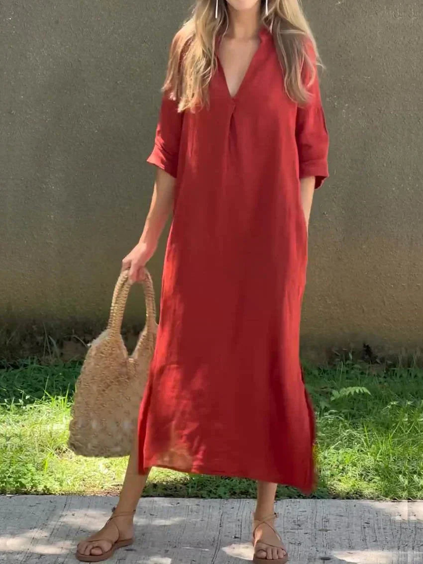 Alexa - Vestido maxi de verano chic con escote en V