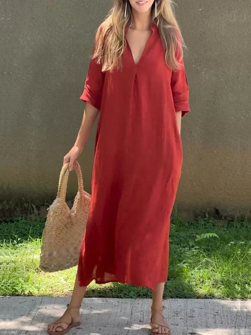 Alexa - Vestido maxi de verano chic con escote en V