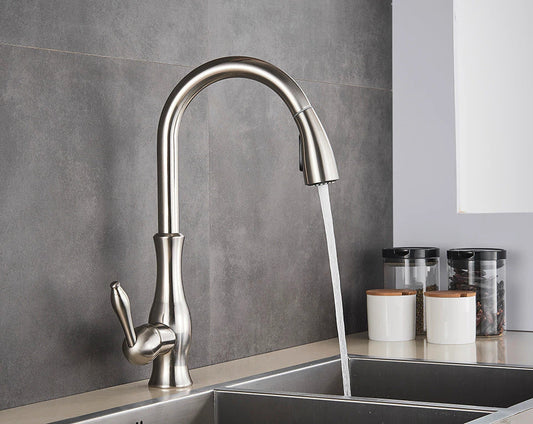 Kitchen Tap Brushed Steel Pull Out Sprayer
