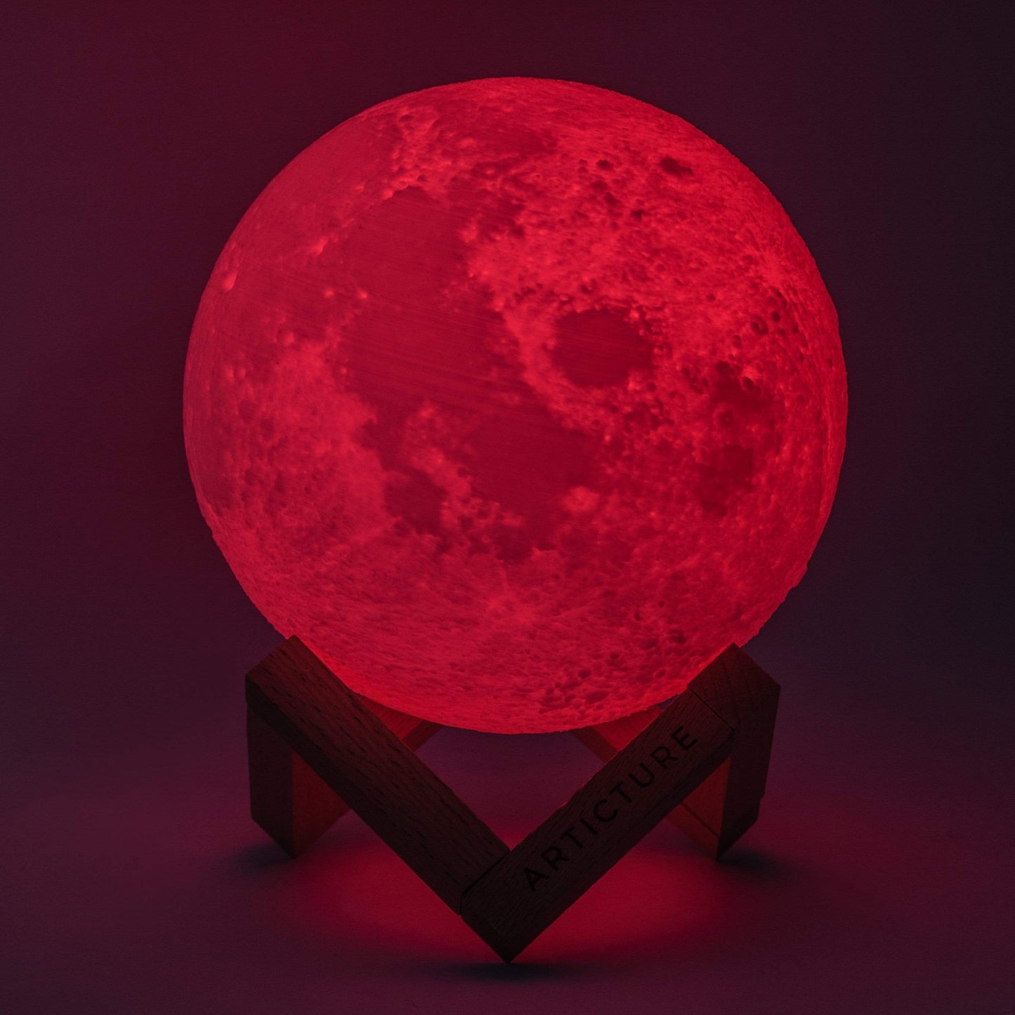 Lámpara de luna con base de madera luz de mesa 3D