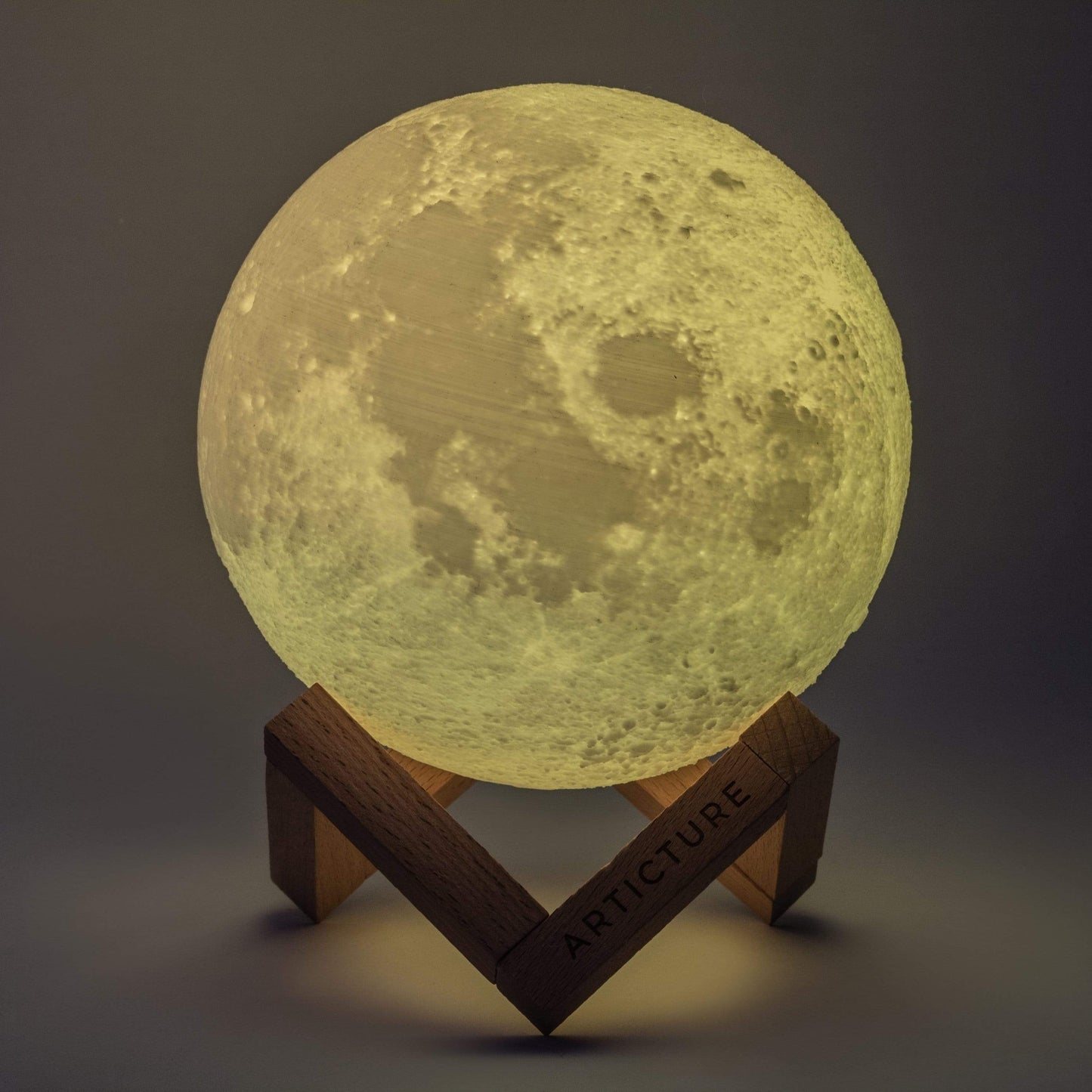 Lámpara de luna con base de madera luz de mesa 3D