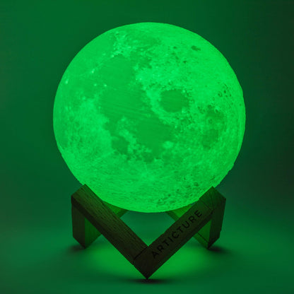 Lámpara de luna con base de madera luz de mesa 3D