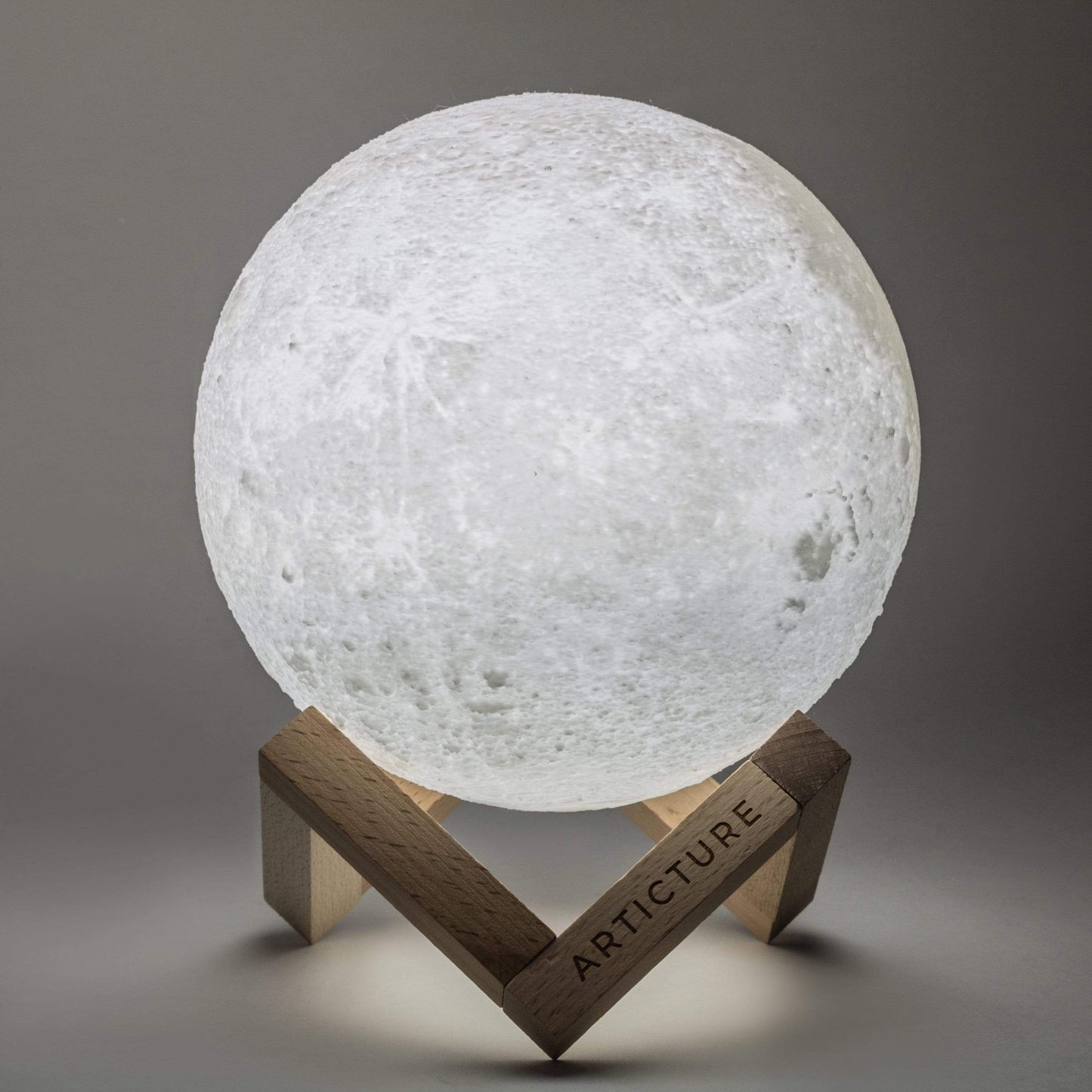 Lámpara de luna con base de madera luz de mesa 3D