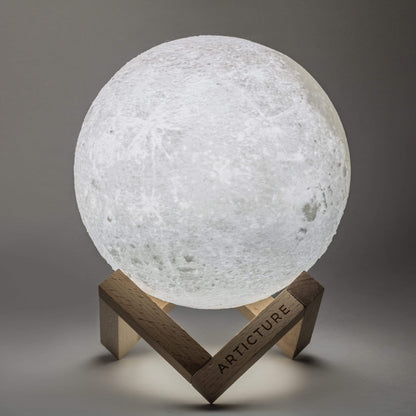 Lámpara de luna con base de madera luz de mesa 3D