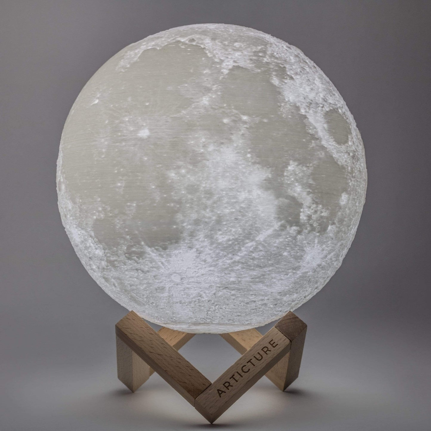 Lámpara de luna con base de madera luz de mesa 3D