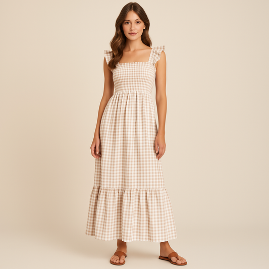 Sophia – Vestido largo sin mangas con estampado de cuadros