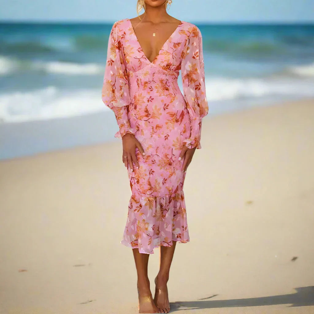 Delilah | Vestido midi floral con volantes