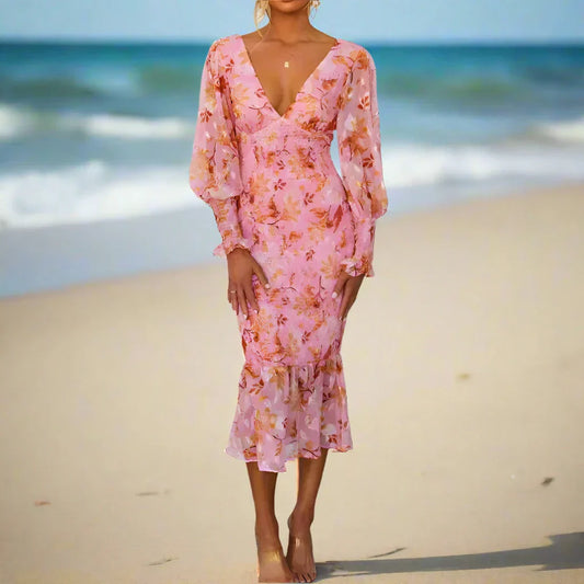 Delilah | Vestido midi floral con volantes