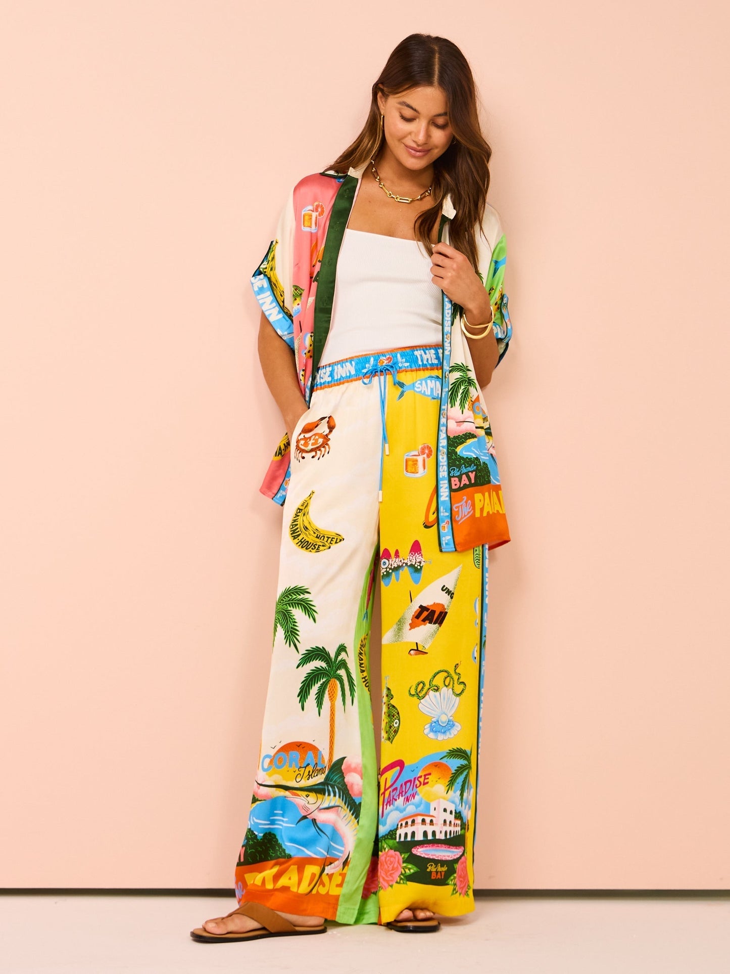 Oksana Coconut Palm Print Two-Piece Set