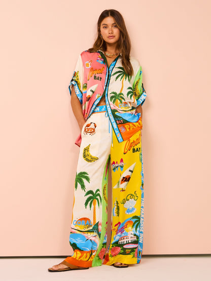Oksana Coconut Palm Print Two-Piece Set