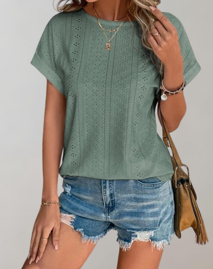Lara | Blusa Casual de Verano con Bordado de Ojal | Top Elegante con Bordado de Ojal