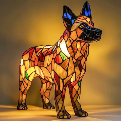 Handmade Stained Glass Dog Lamp – Warm Glow Light for Dog Lovers