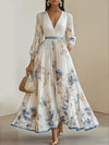 Halston - Vestido Maxi Elegante con Escote en V y Mangas Abullonadas