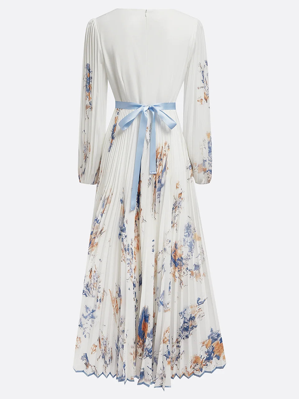Halston - Vestido Maxi Elegante con Escote en V y Mangas Abullonadas