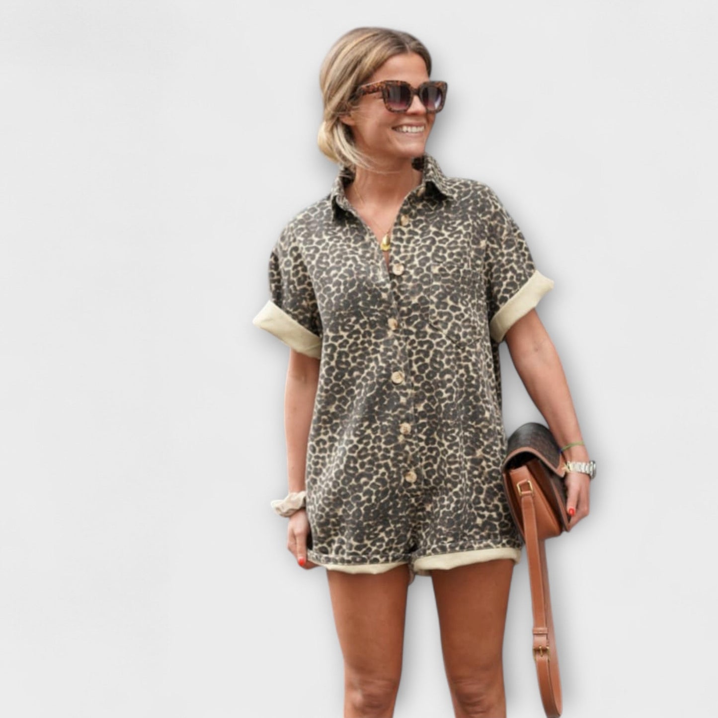 Nonette - Mono Camisa con Estampado de Leopardo