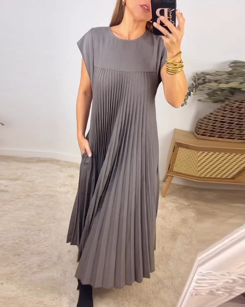 Vestido sin mangas, sencillo, plisado, elegante
