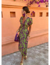 Lucinda - Vestido plisado floral bohemio con escote en V