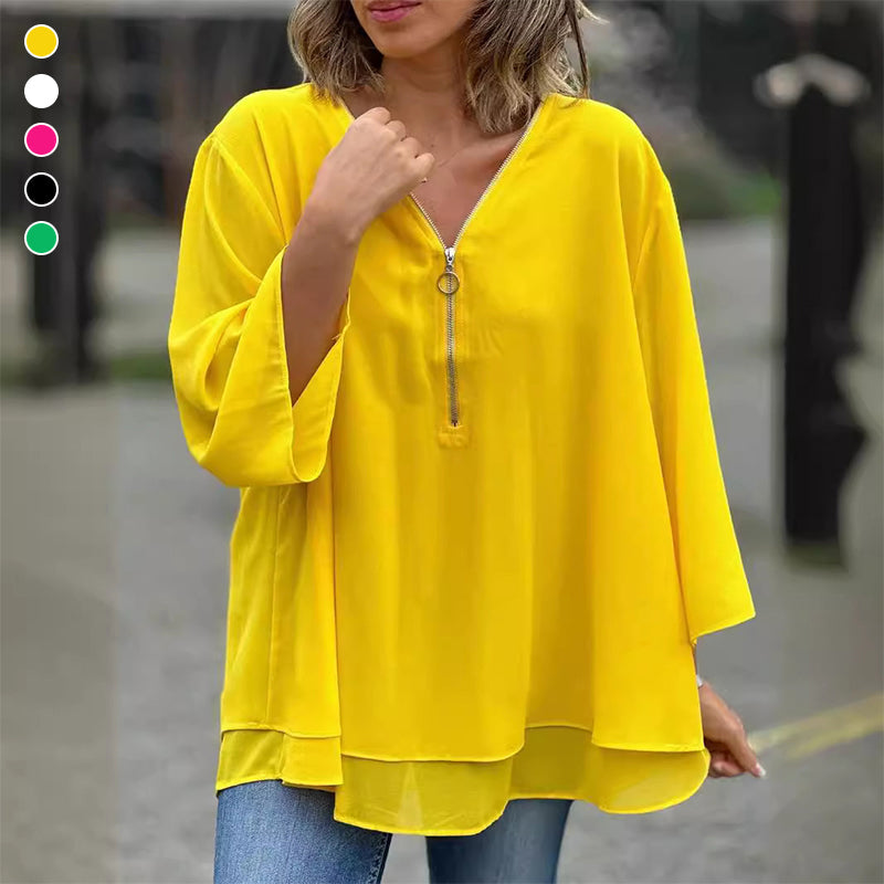 Janine | Blusa de manga con media cremallera fluida