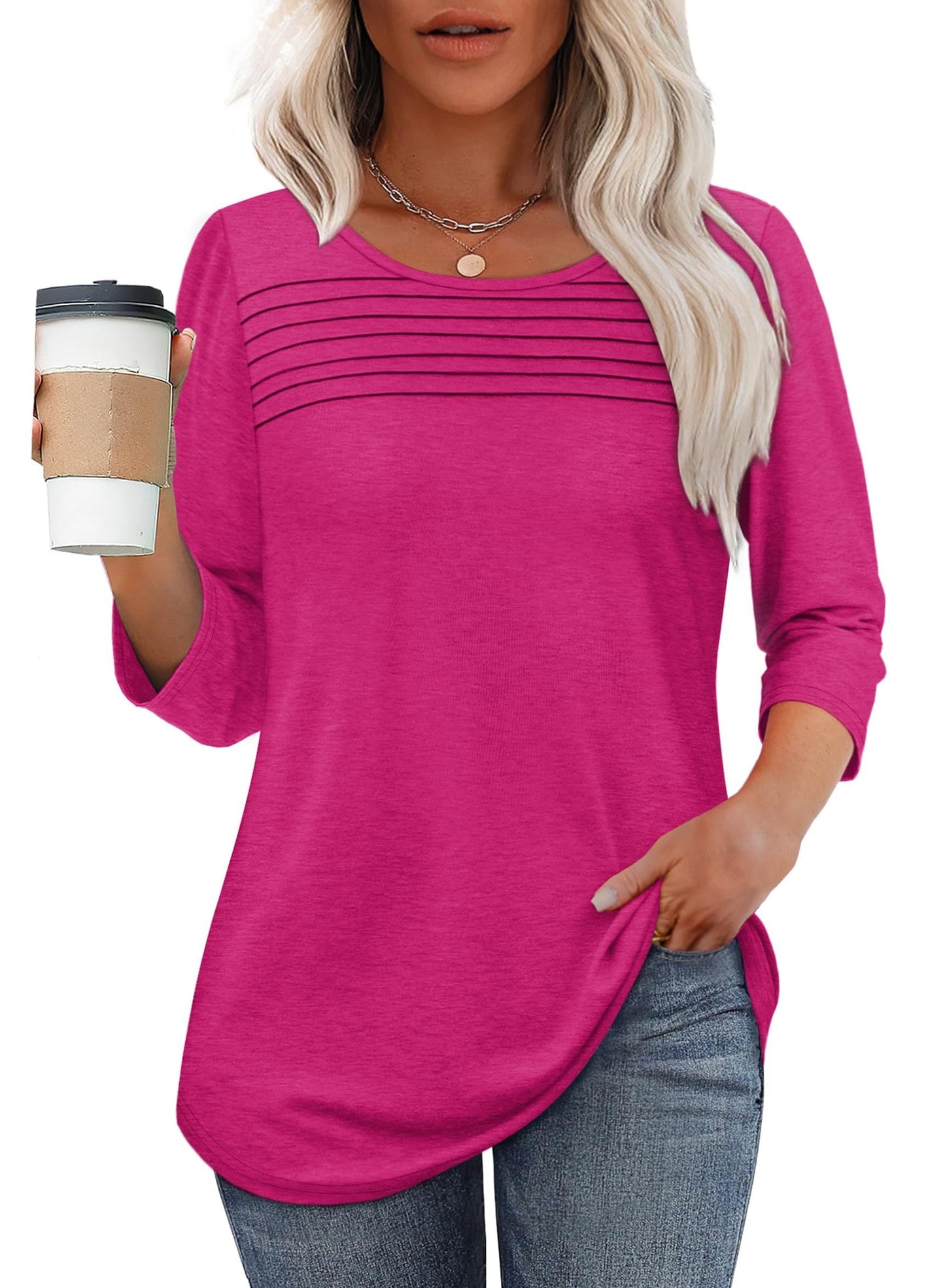 Mona | Blusa plisada de manga 3/4