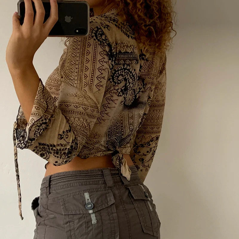 Blusa Marlene de manga larga con mangas acampanadas