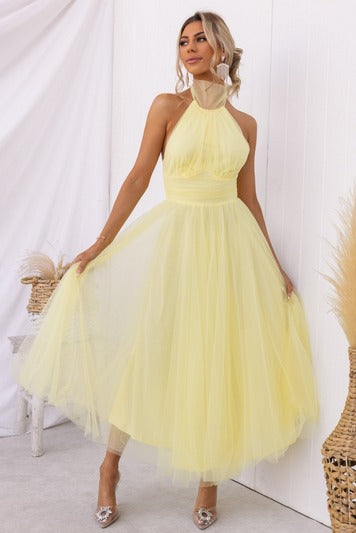 Pearlina - Vestido de malla elegante con cuello alto