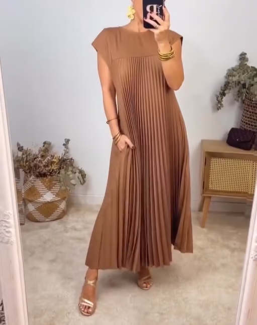 Sorrel - Vestido Maxi Elegante Plisado con Empalmes