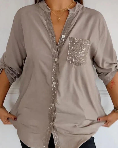 Kelley | Blusa de V-Cuello Brillante