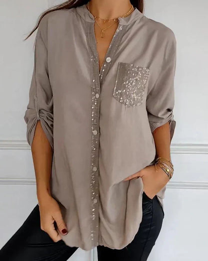 Kelley | Blusa de V-Cuello Brillante