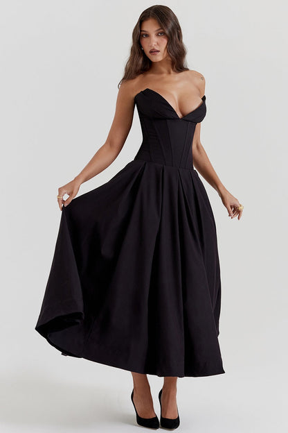 Vestido cóctel midi con escote corsé | Estilo de noche elegante y sensual